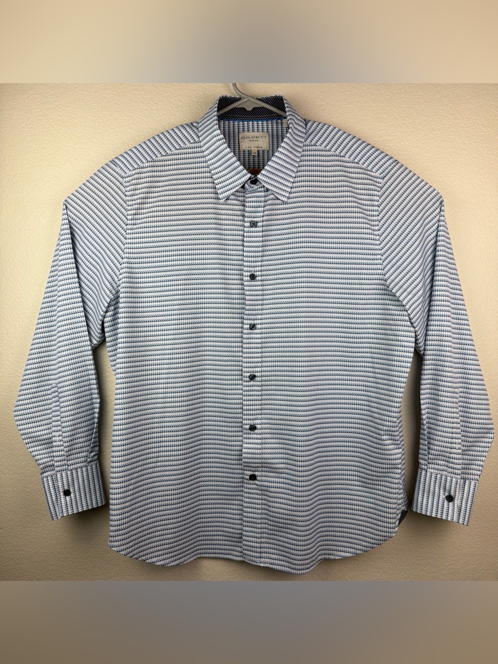 Construct Shirt 4 Way Stretch Slim Fit Long Sleeve Button Collared Blue Men’s XL